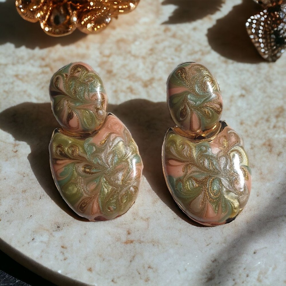 Artisan Enamel Swirl Vintage Earrings Womens Fashion Pastel Jewelry Costume
